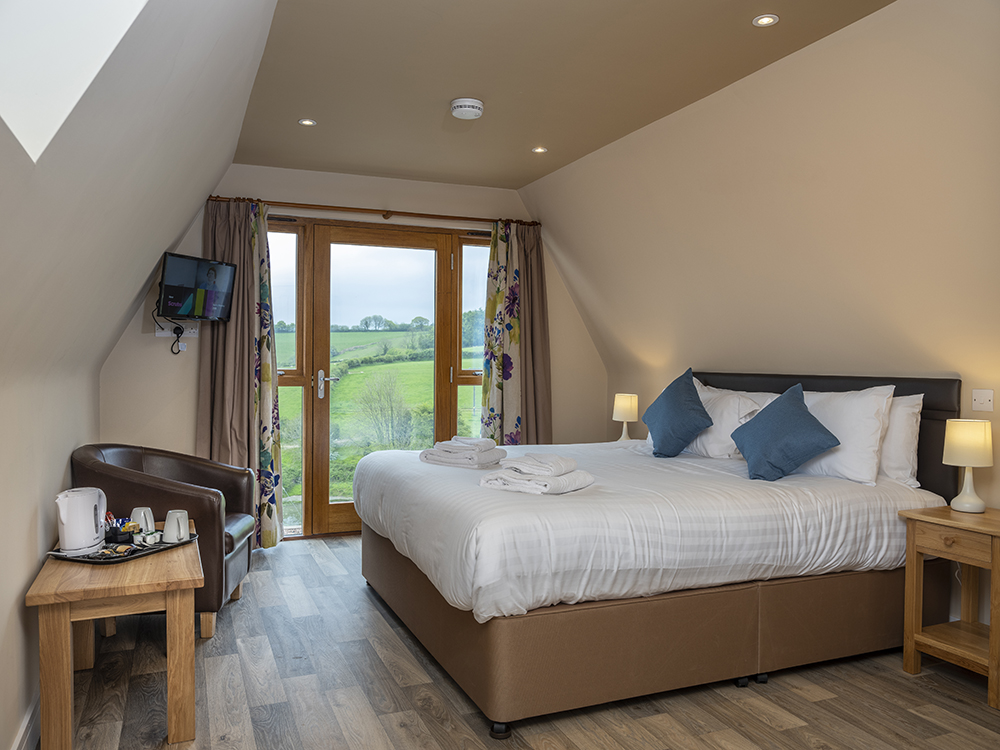 Interior of a glamping lodge at Poltimore